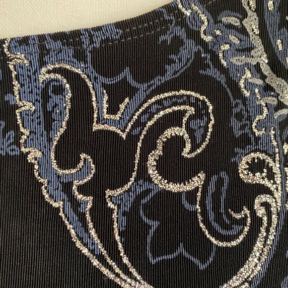 Chico's Travellers Black/Blue Silver Glitter Festive Holiday Tank Top- Sz- M - Picture 5 of 14